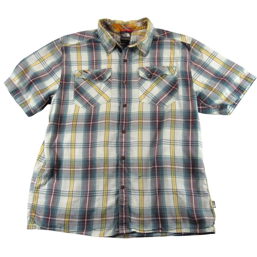 The North Face Mens Shirt L Multicolored Plaid Button Up Short Sleeve Cotton